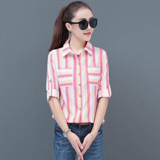Women New Style Striped Long-sleeved Shirts Lady Casual Party Blouse - Shop Trendy Women's Fashion | TeeYours