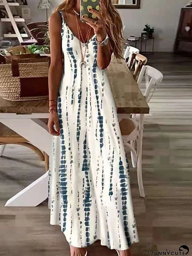 A Line Dress Slip Dress Long Dress Maxi Dress White Yellow Blue Sleeveless Print Print Spring Summer Spaghetti Strap Casual S M L XL XXL 3XL 4XL 5XL for Women