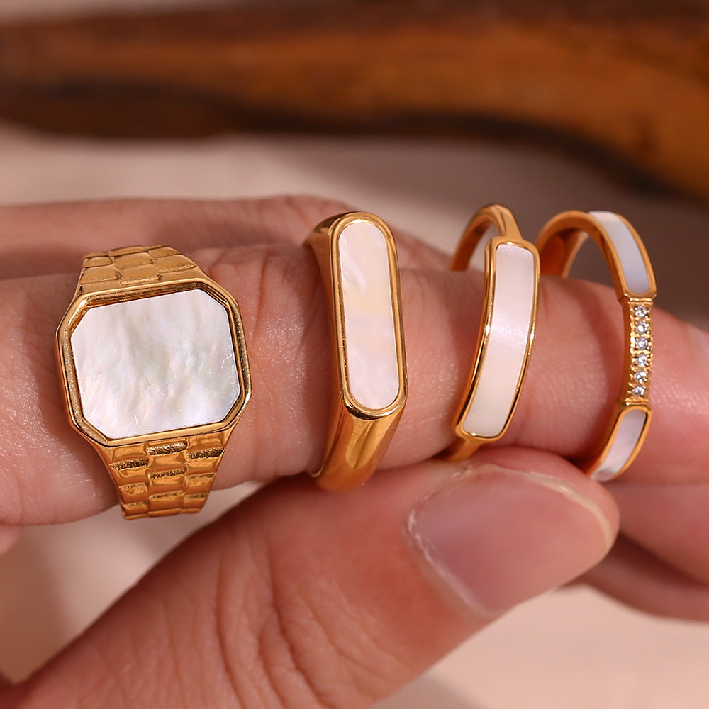 Minimalist Fashion Shell Geometric Stainless Steel 18K Gold Plated Rings