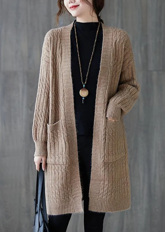 Vintage knit sweat tops trendy plus size khaki pockets baggy coats