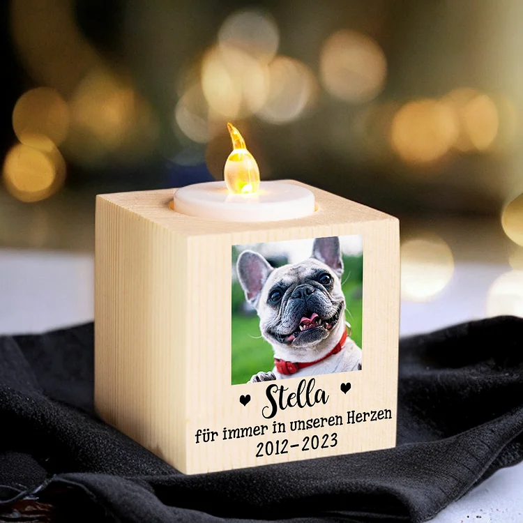 Kettenmachen Holz Kompliment Personalisierter Foto & Name & Datum Haustier Trauer Kerzenhalter-Für immer in unseren Herzen