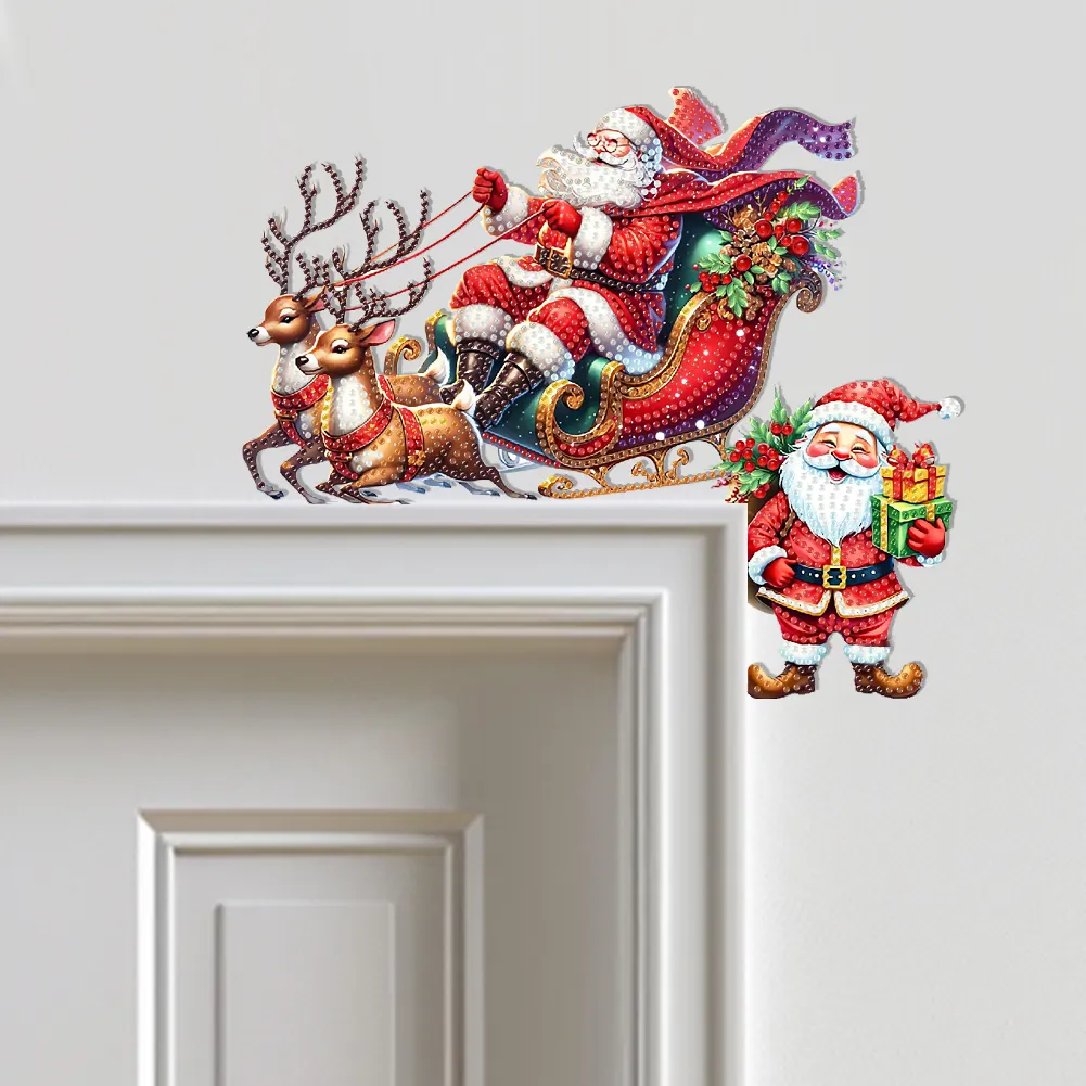 DIY Xmas Diamond Painting Wooden Door Pendants Decoration for Feiend Gifts (Elk)