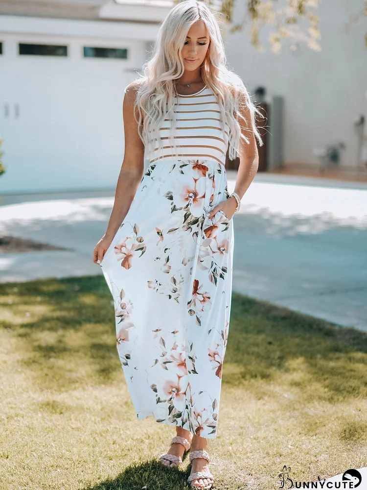 One-Shoulder Pocket Print Maxi Dress