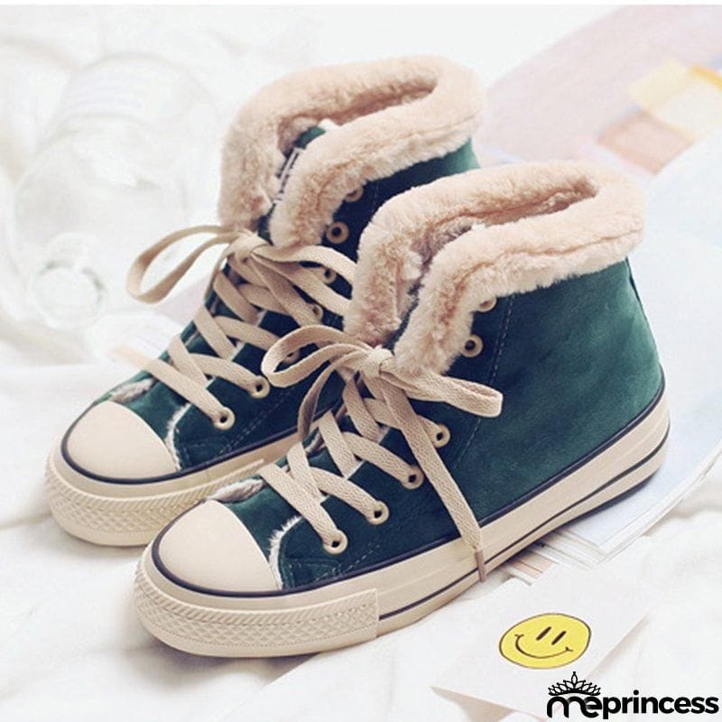 Womens Canvas Snow Sneakers Fur Lined Shoes
