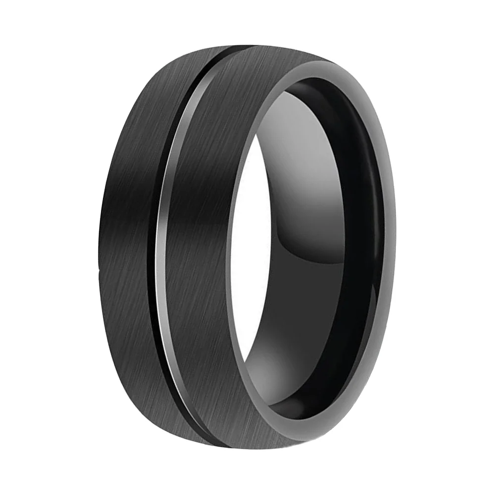 6MM 8MM Black Brushed Tungsten Dome Groove Men Wedding Bands