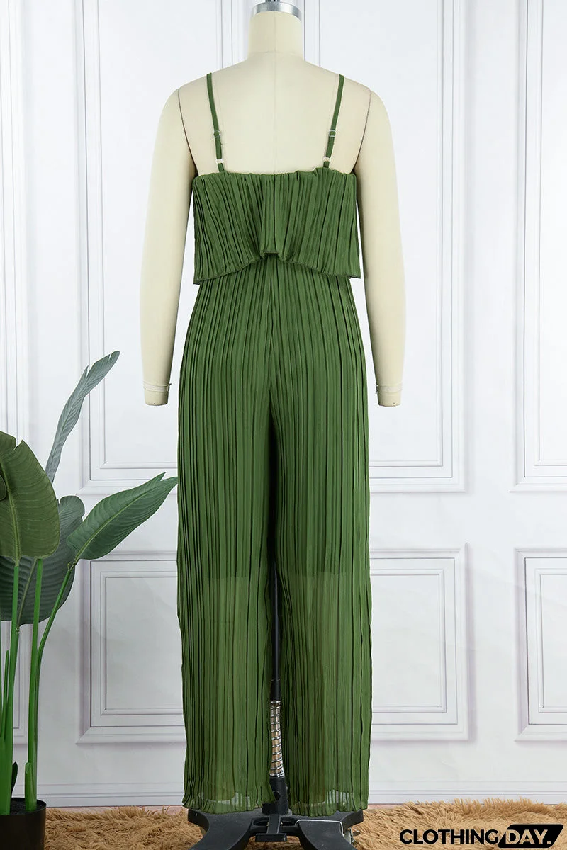 Casual Simplicity Solid Fold Strapless Loose Jumpsuits(3 Colors)
