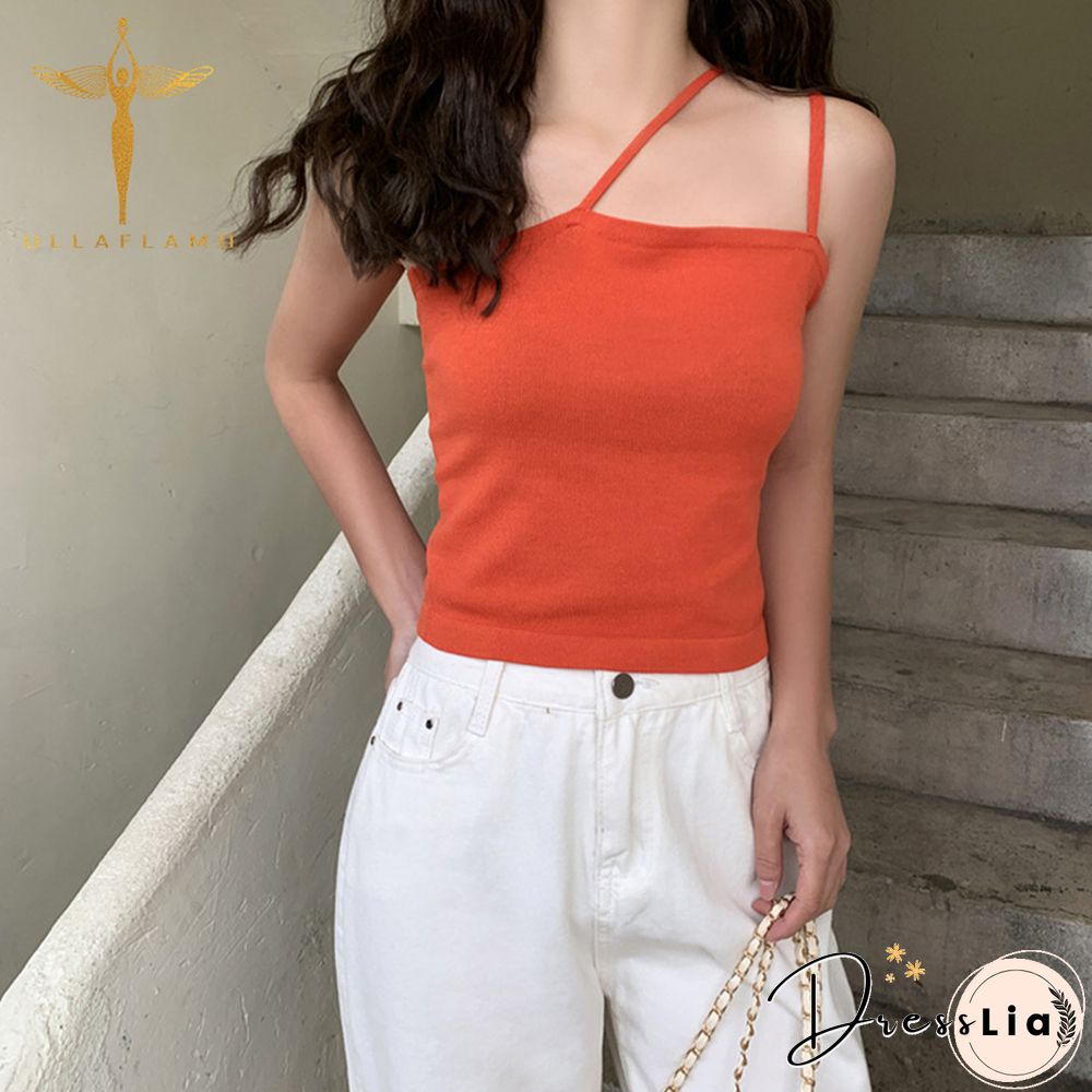 Summer Camisole Women's Double Strap Tank Vest Tops Skinny Elastic Orange Crop Tanks Summer Bottom Green Camis Top Vest Femme