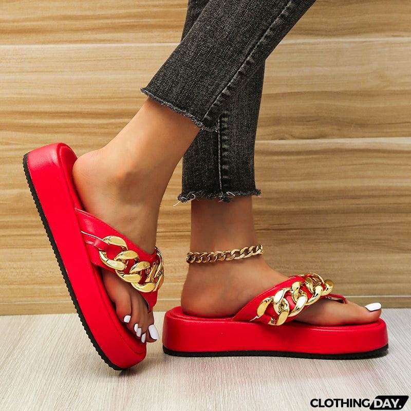 New Fashion Chain Flip-flops Flat Platform Slippers