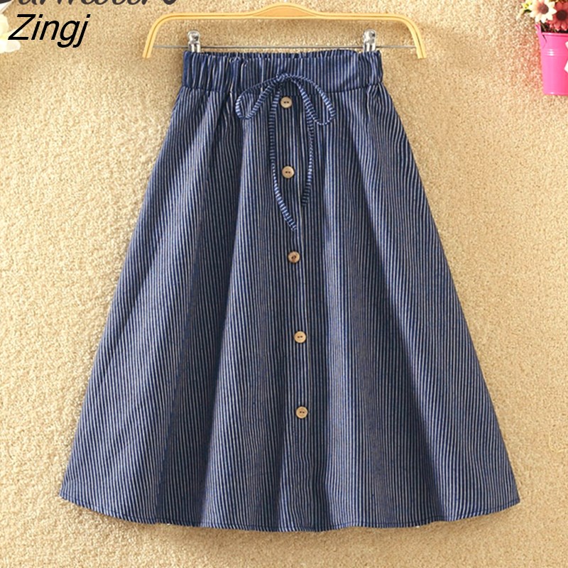 Zingj Knee Lenth Denim Skirt Women For Spring Summer 2022 Korean Blue ...