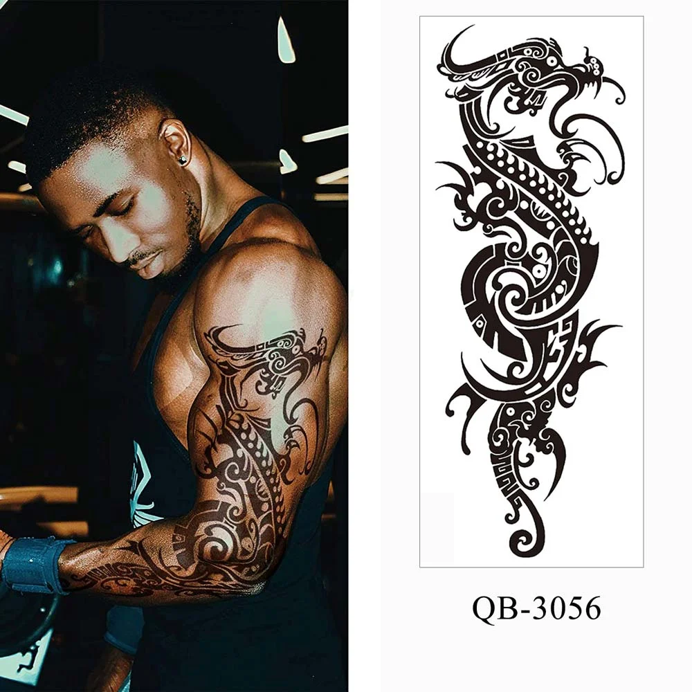 Sdrawing Men Temporary Tattoos Large Arm Sleeve Tattoo Sticker Dragon Tiger Fish Full Skull Totem Wolf Waterproof Fake Tattoo for Women