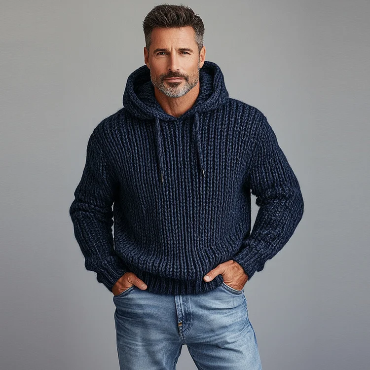 Men's Knitted Solid Color Casual Hoodie-inspireuse