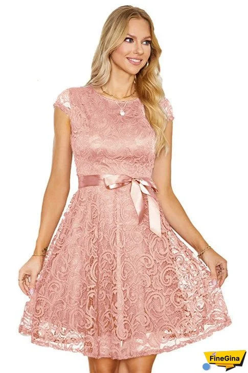 Dark Navy Lace Cap Sleeves A-Line Party Dress