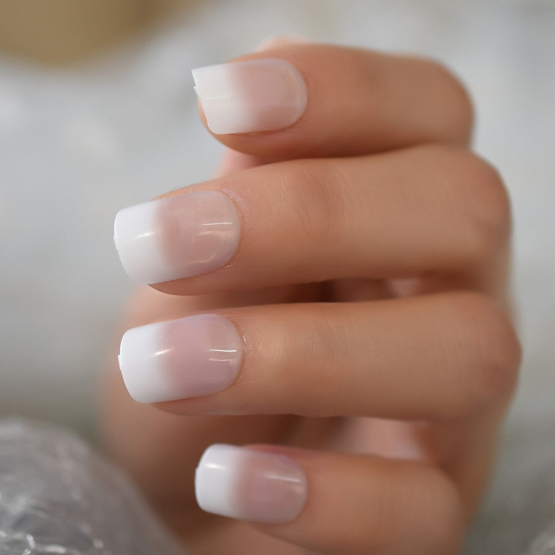 French Manicure 24 Units Faux Ongles Short Squoval Rose Mixed Milky White Press On Nail Large 1024