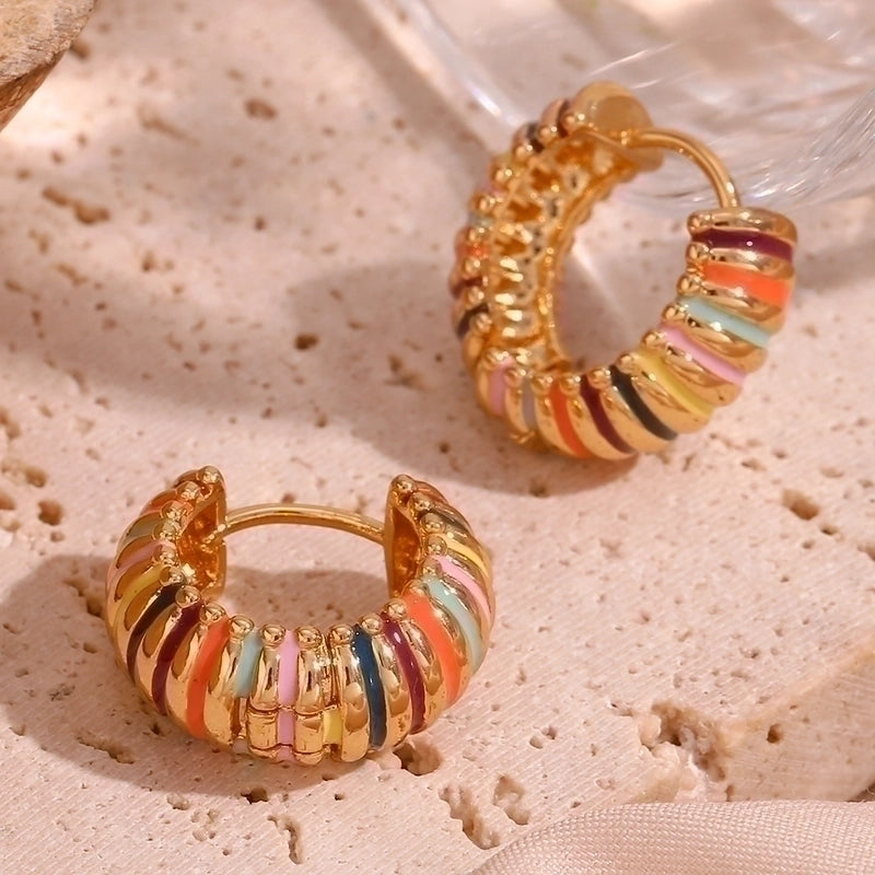 1 Pair Vintage Style Color Block Enamel Plating 304 Stainless Steel 18K Gold Plated Earrings2