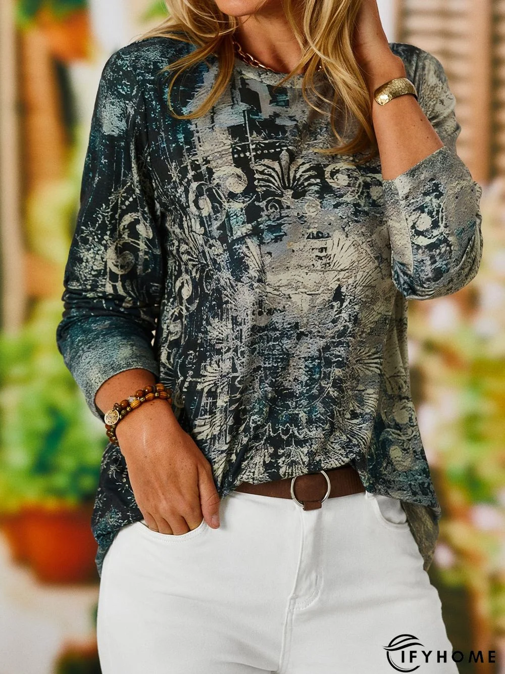 Abstract Long Sleeve Crew Neck Casual T-Shirt | IFYHOME