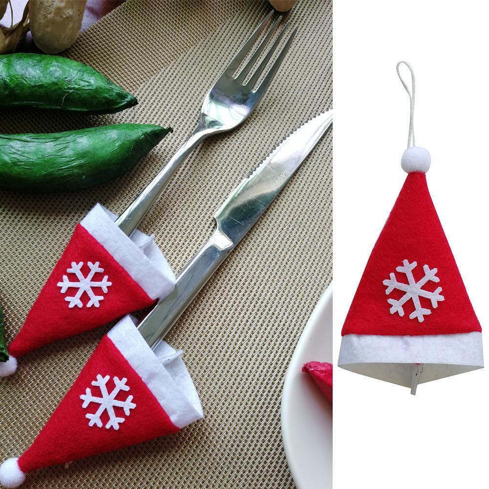 

2pc Snowflakes Christmas Hat Xmas Tree Ornaments Knife Fork Pouch Holder, 501 Original