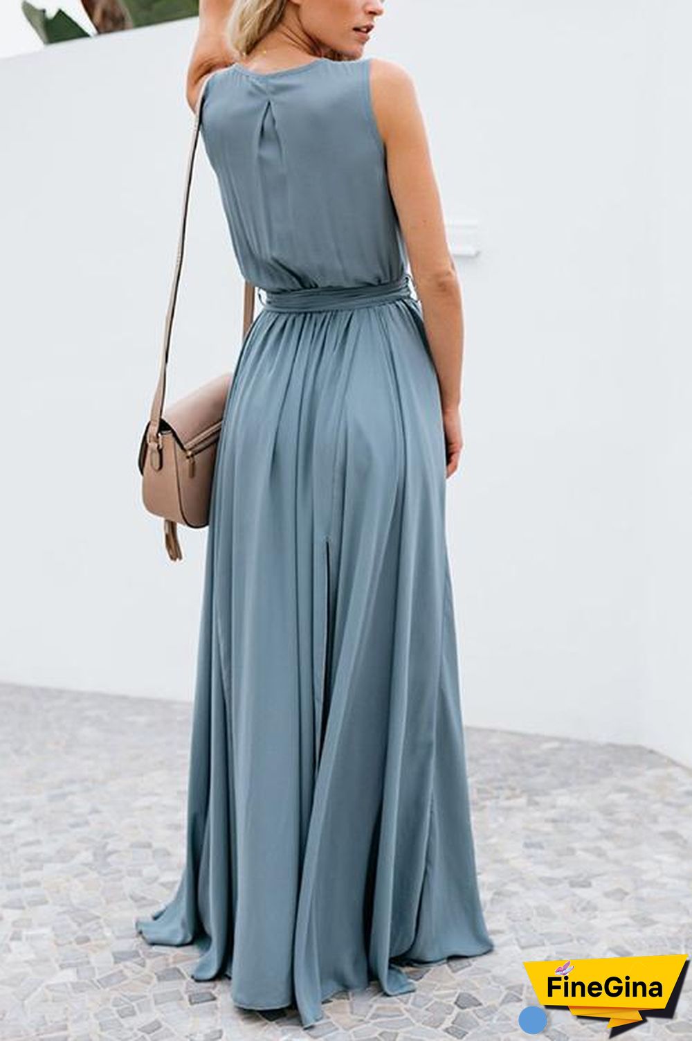 V Neck Sleeveless Slit Wrap Maxi Dress