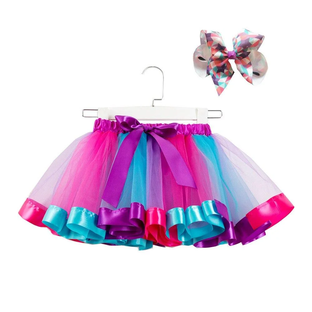 Baby Girls Christmas Skirt Tutu Rainbow Party Girls Skirt Children's Princess Mini Skirt With Headband New Year Red Kids Skirts