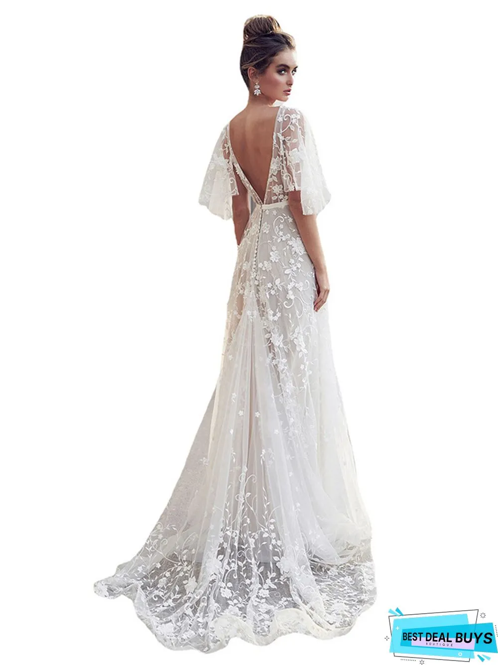 New Dress Sexy Lace V-Neck Backless White Dresses