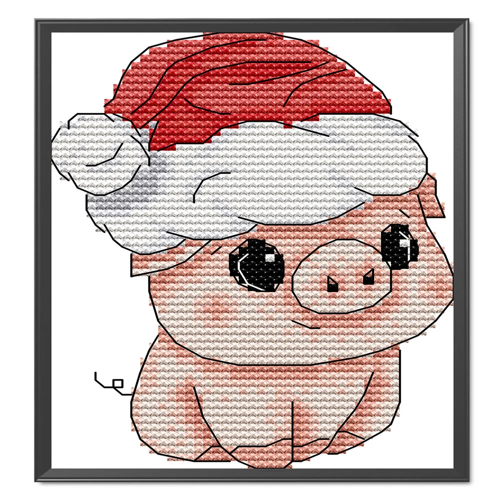 14CT Partial Printed Cross Stitch - Christmas Pig(13*15cm)