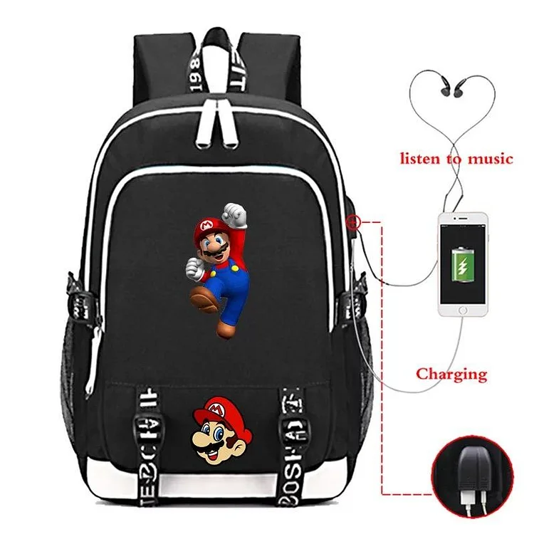 Mayoulove Game Super Mario #2 USB Charging Backpack School Note Book Laptop Travel Bags-Mayoulove