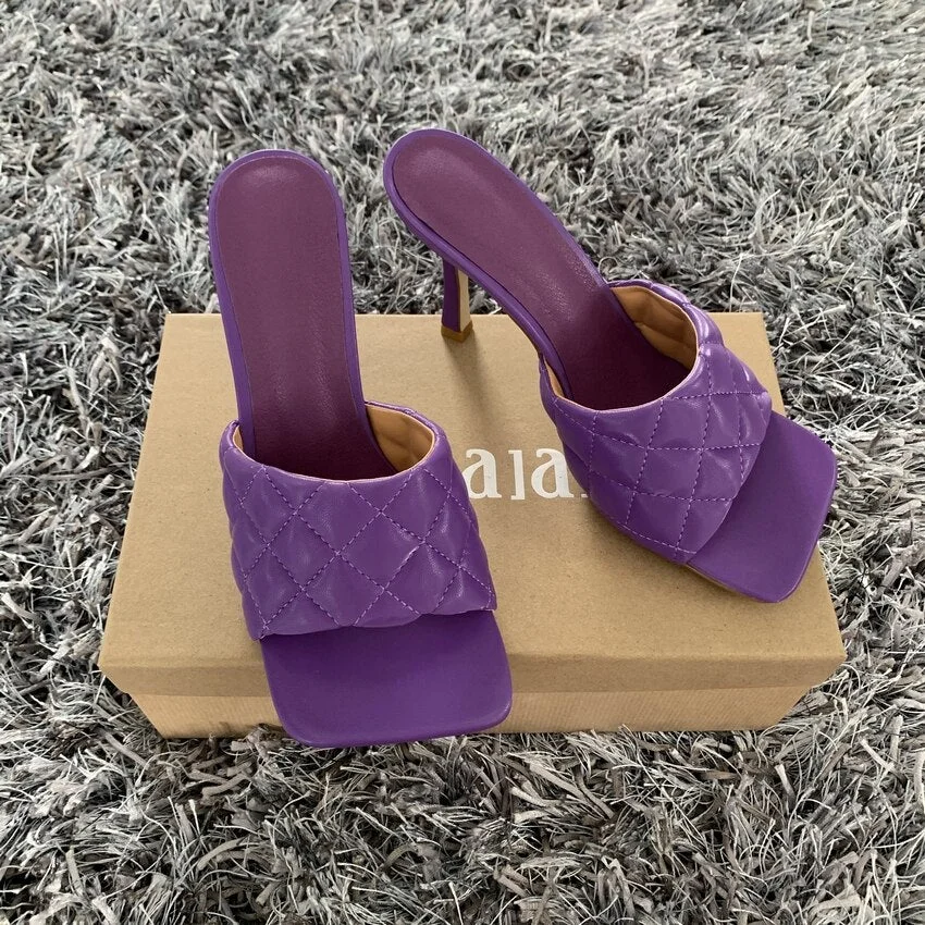 Summer Women Sandals Square Toe Ladies Heel Mules Sexy Thin High Heels Sandals Slippers Female Fashion Woman Shoes 9CM