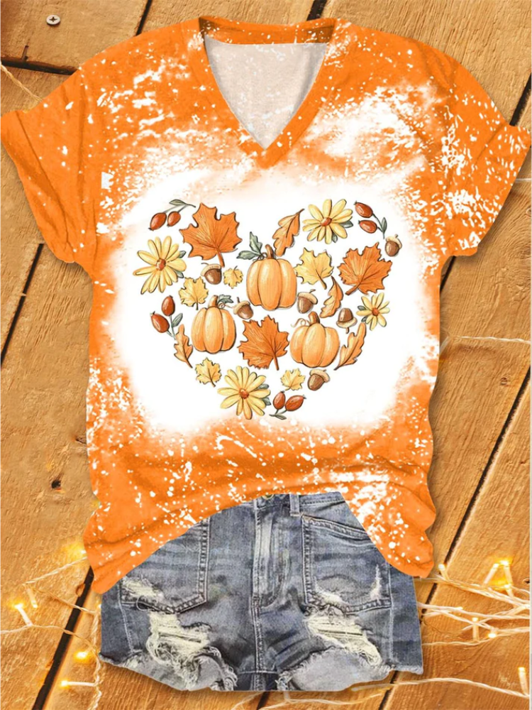 Love Fall Y'all Hart Flowers Leaves Print T-Shirt