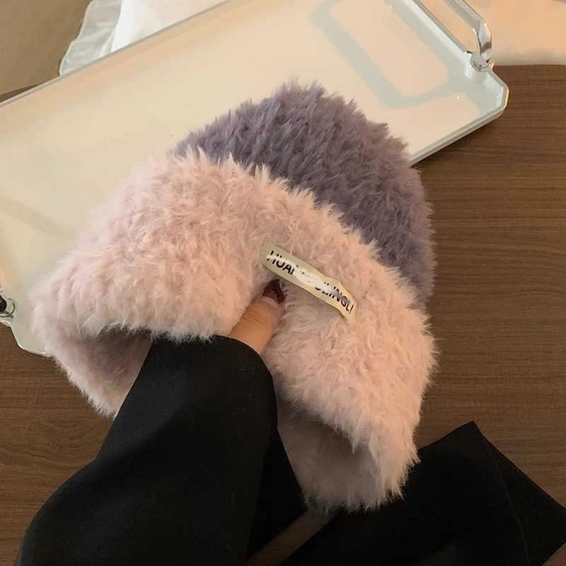 Women’s Sweet Minimalist Color Block Eaveless Wool Cap