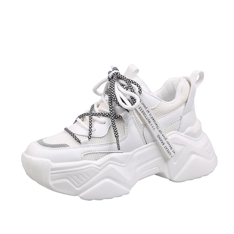 Platform Sneakers Women 2021 New Fashion Height Increasing Chunky Shoes Solid Pink Black Girls Casual Sneakers Trainers