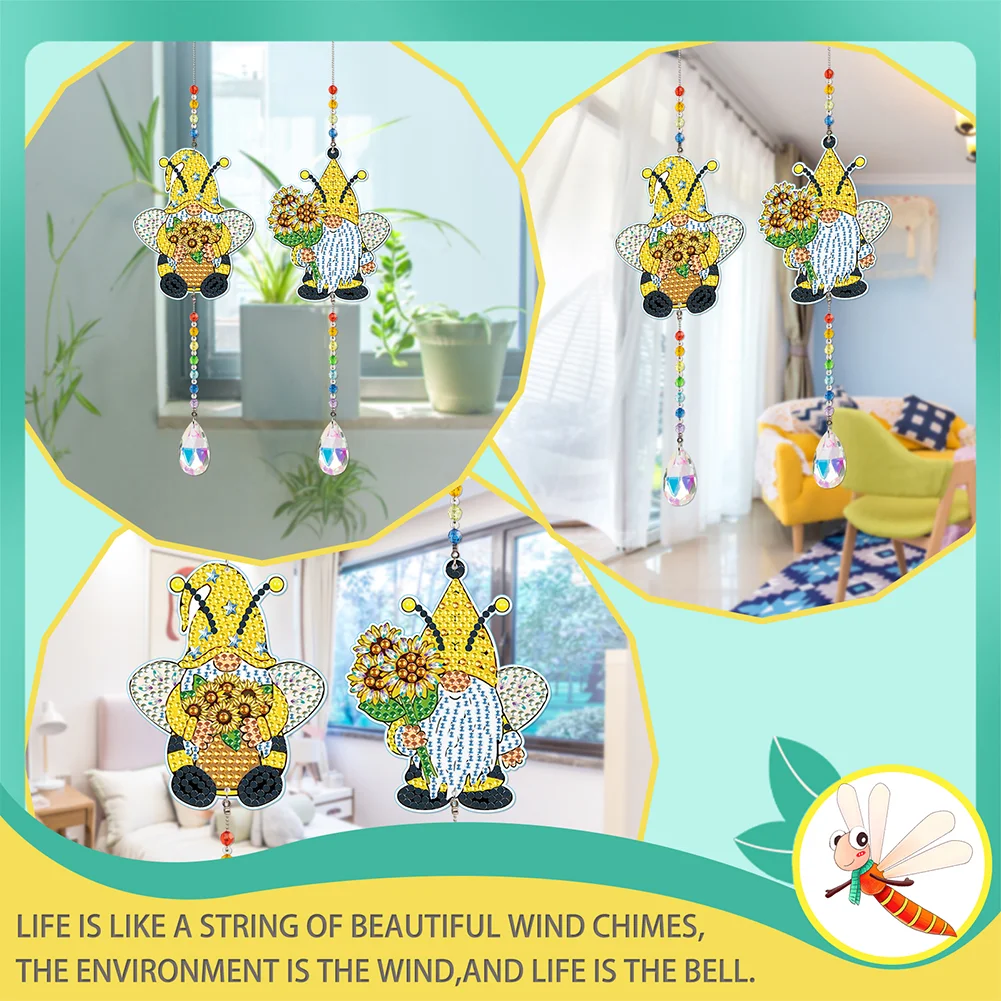 2pcs Crystal Light Catcher Diamond Painting Sunflower Gnome Hanging(Double-Sided)