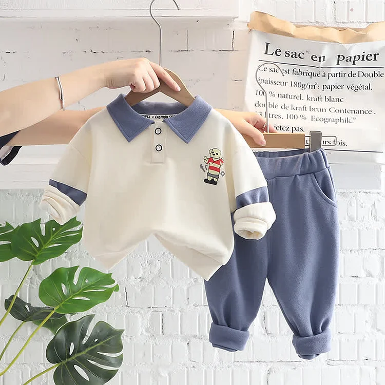 Baby Toddler Bear Polo Sweatshirt and Pants Set