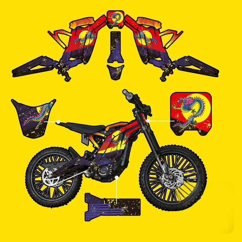 For SUR-RON Light Bee S & Light Bee X Off-Road  Motorcycle Accessories  3MM Body Sticker Full Set China Dragon Black Decals