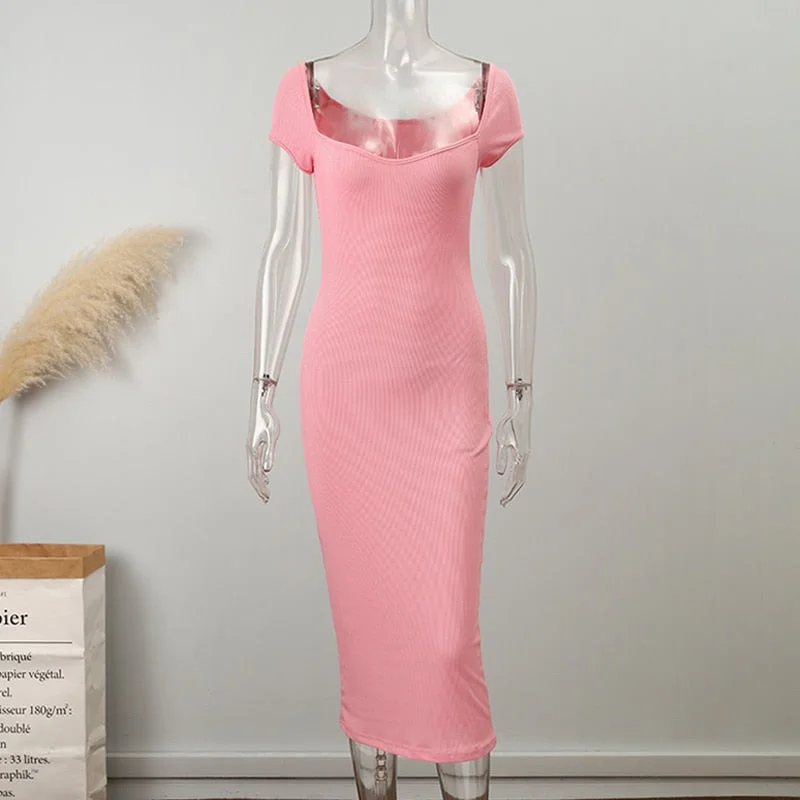 Solid Off Shoulder Knitted Midi Dress Woman Fashion Solid Bodycon Long Robe 2022 Elegant Chic Club Party Sweater Dresses