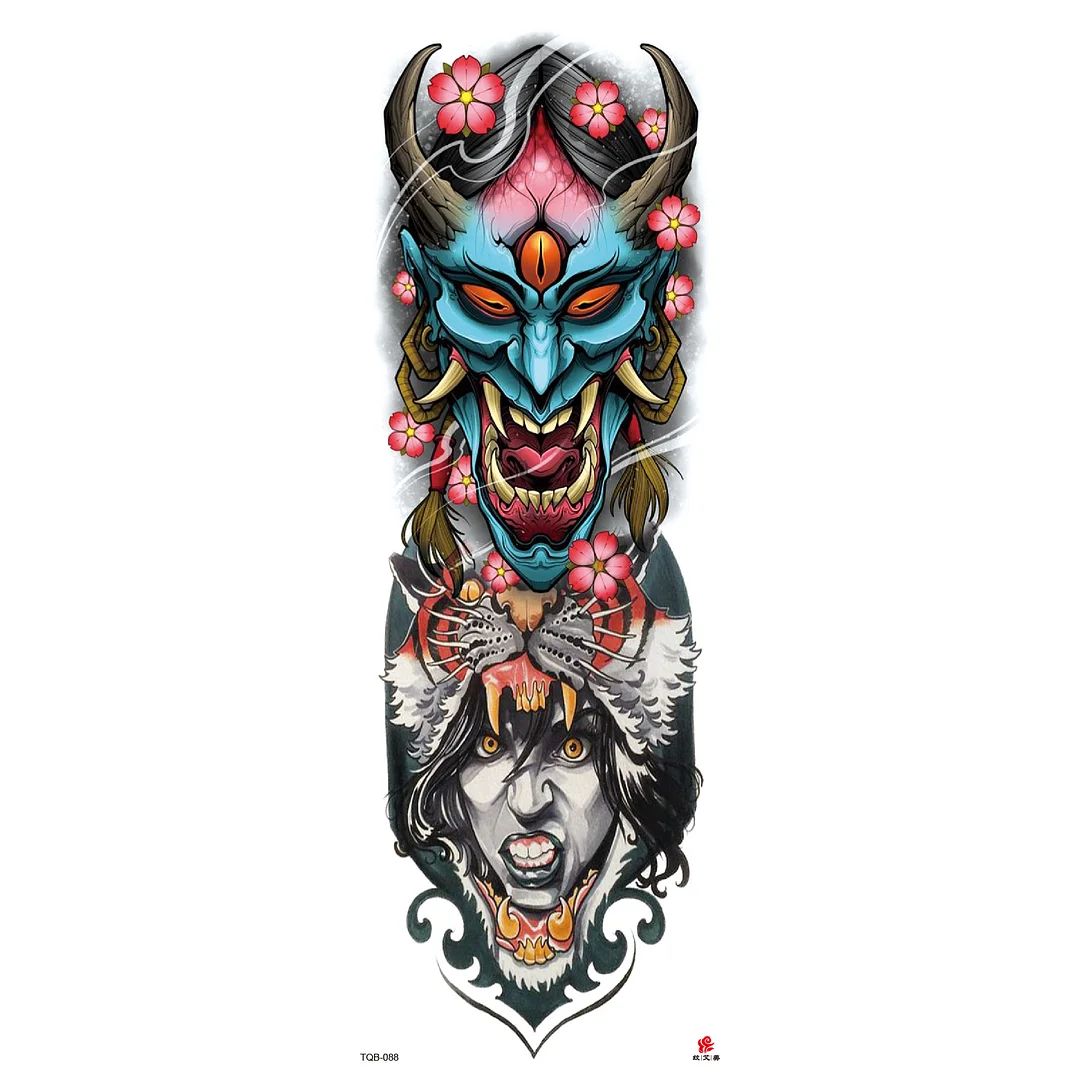 Sdrawing Arm Temporary Tattoos Sleeve for Men Women Realistic Fake Tatoo Warrior Lion Mechanical Skull Wolf Rose Tatto Sticker Totem