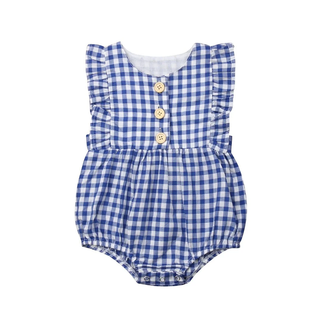 Newborn Infant Baby Girl Boy Ruffle Plaid Sleeveless Checked Jumpsuit Bodysuit Outfit Sunsuit Clothes 0-24M