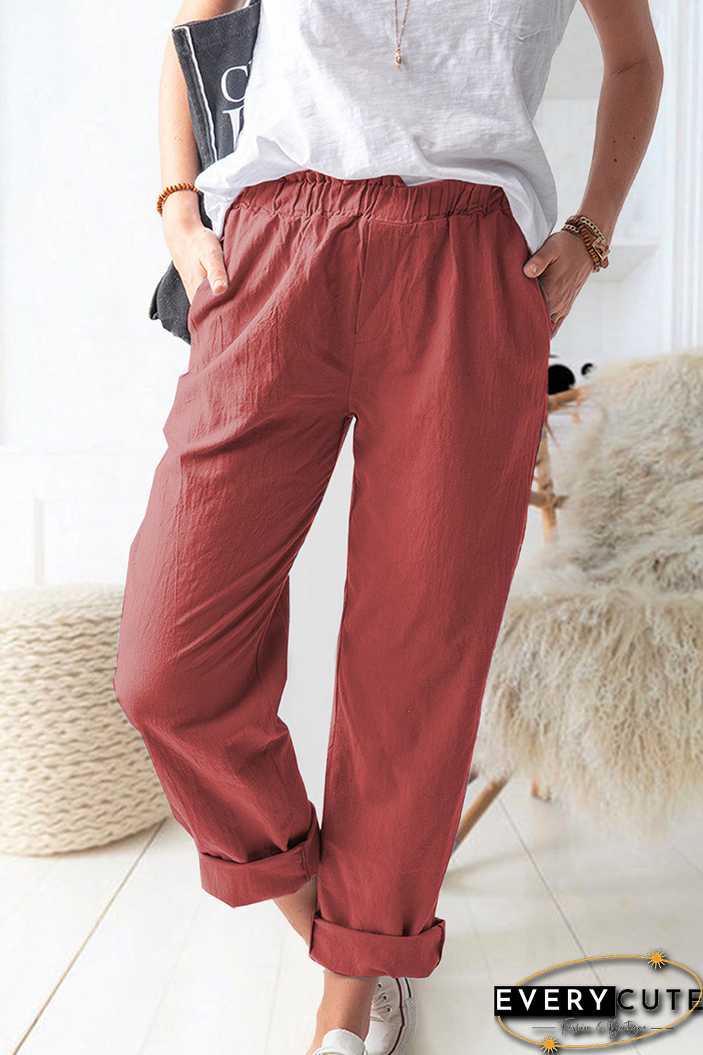 Casual Solid Basic Straight Solid Color Bottoms