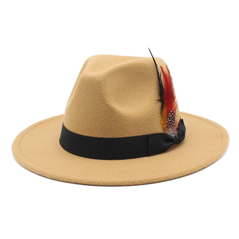 Bow Feather Top Hat Autumn And Winter Big Brim Hat Fashionable Men’s And Women’s Cashmere Felt Hat Style New Hats