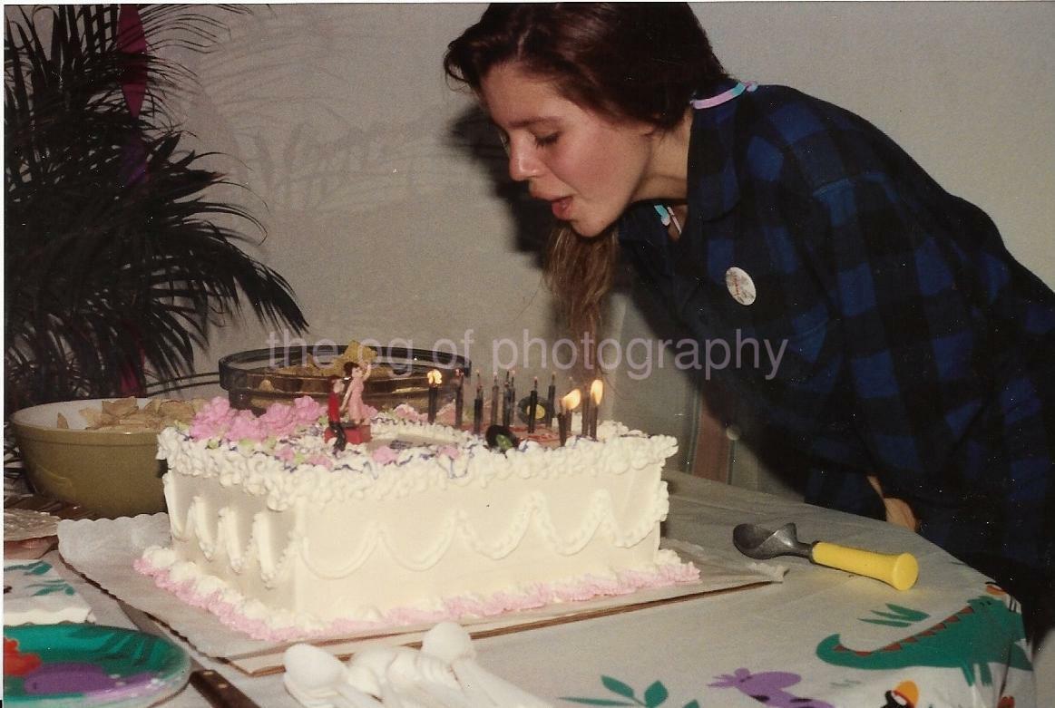 BIRTHDAY GIRL Teenager FOUND Photo Poster painting Color CAKE Original VINTAGE Teenage 12 18 Z