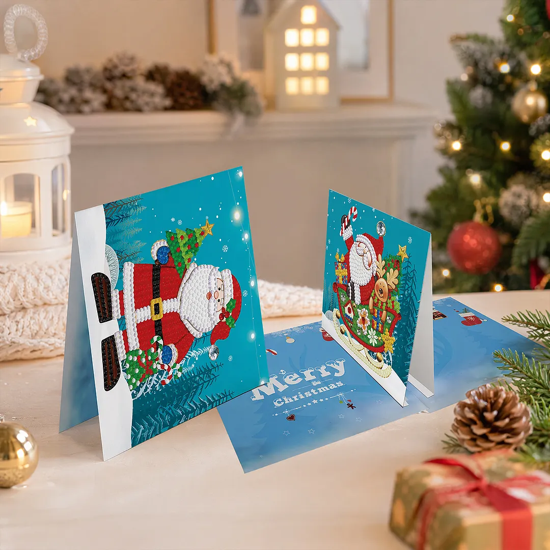 8PCS Christmas Tree DIY Diamond Painting Greeting Card Kits with Envelopes Diamond Art Greeting Cards Diamond Art Cards Kits for Adults DIY Crafts Family Friend Gifts