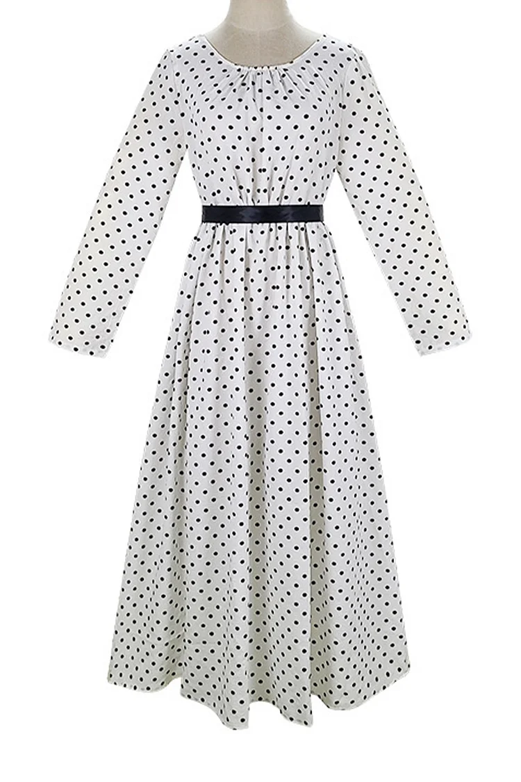 Medieval White Party Polka Dot Pleated Bow Sash Maxi Dress