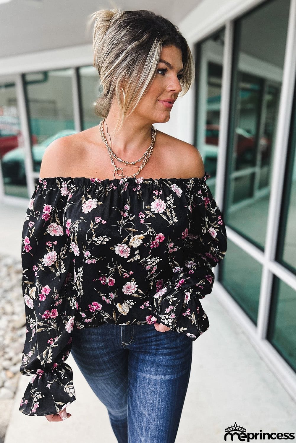 Floral Off Shoulder Plus Size Top