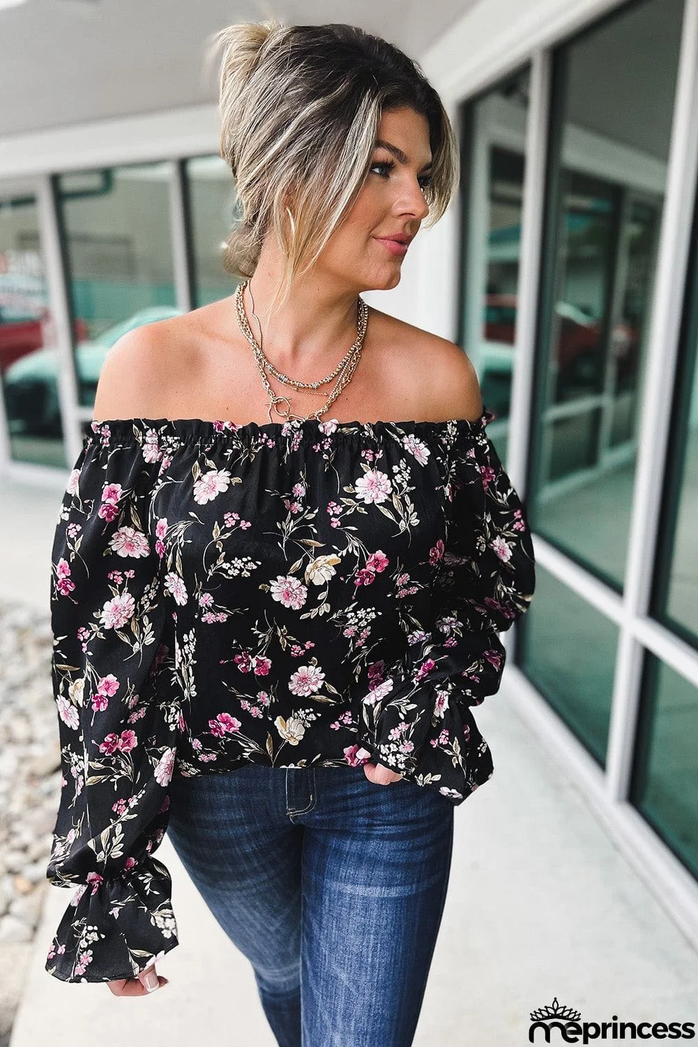 Floral Off Shoulder Plus Size Top