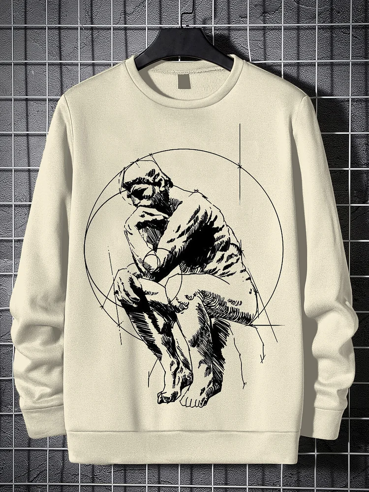 Men's Le Penseur The Thinker Power Myth Fitness Black Print Cotton Casual Sweatshirt
