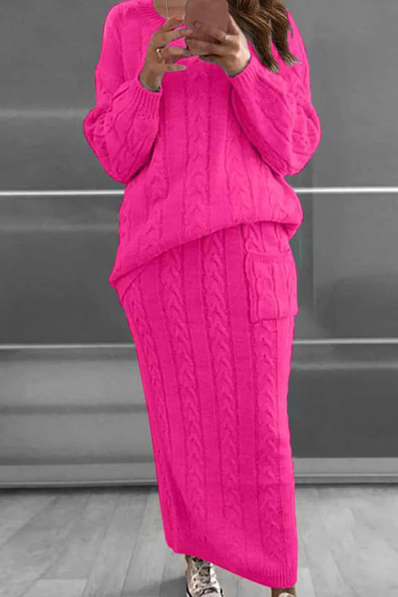 Fashion Casual Solid Split Joint O Neck Long Sleeve Two Pieces