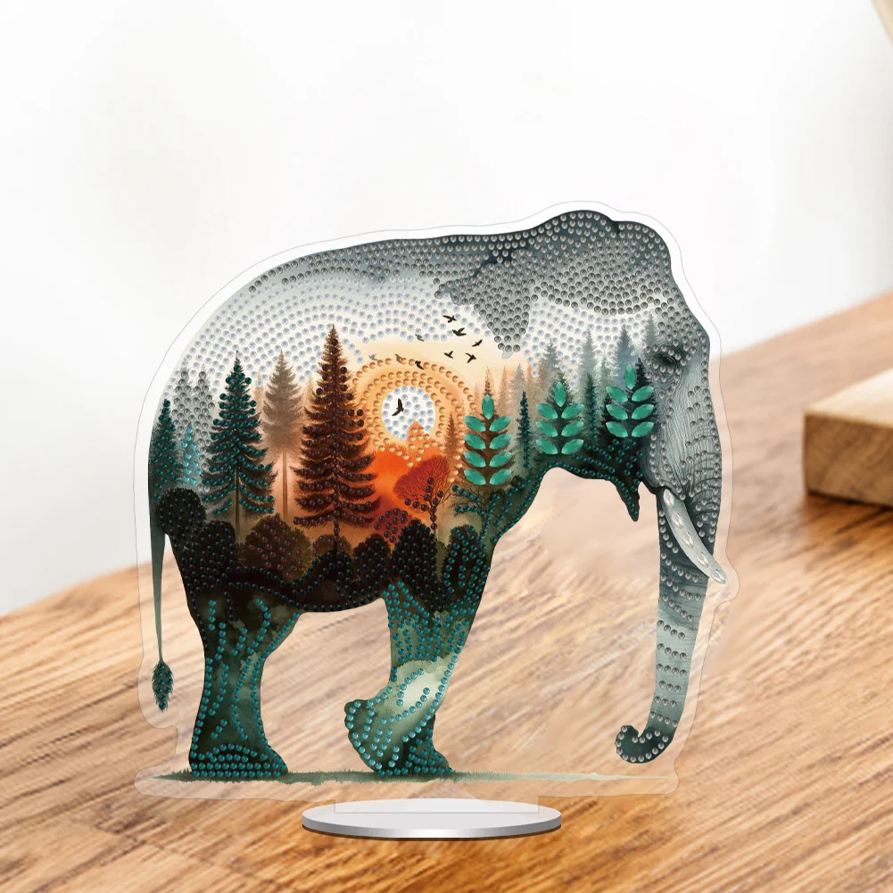 5D DIY Acrylic Elephant Animal Scenery Silhouette Special Shape Diamond Painting Art Tabletop Decorations