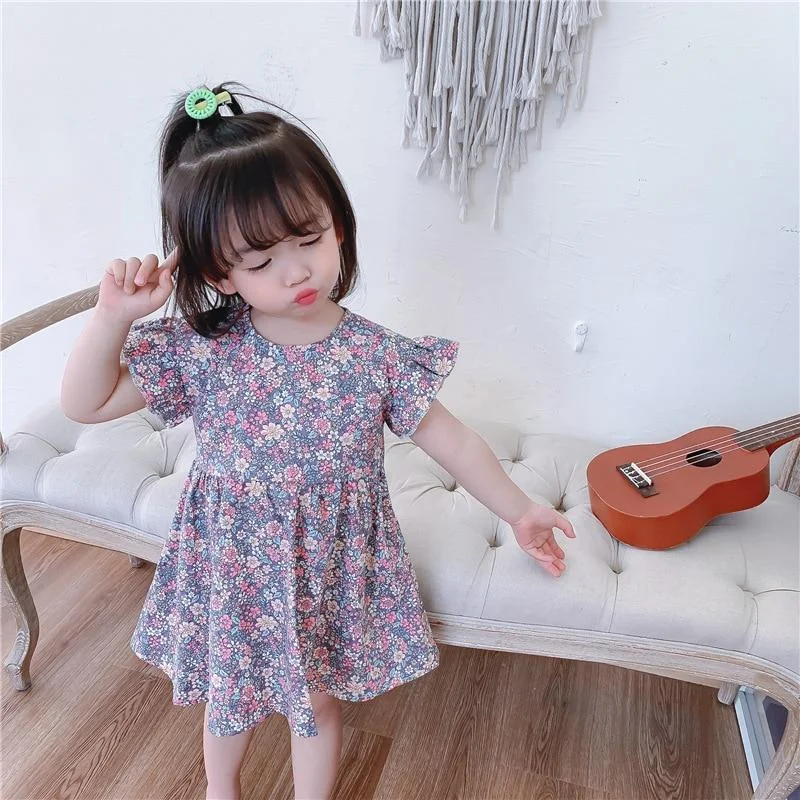 1-7T Toddler Kid Baby Girl Floral Dress Elegant Summer Ruffle Short Sleeve Flower Print Sundress Cute Sweet Party Outfit Clothes