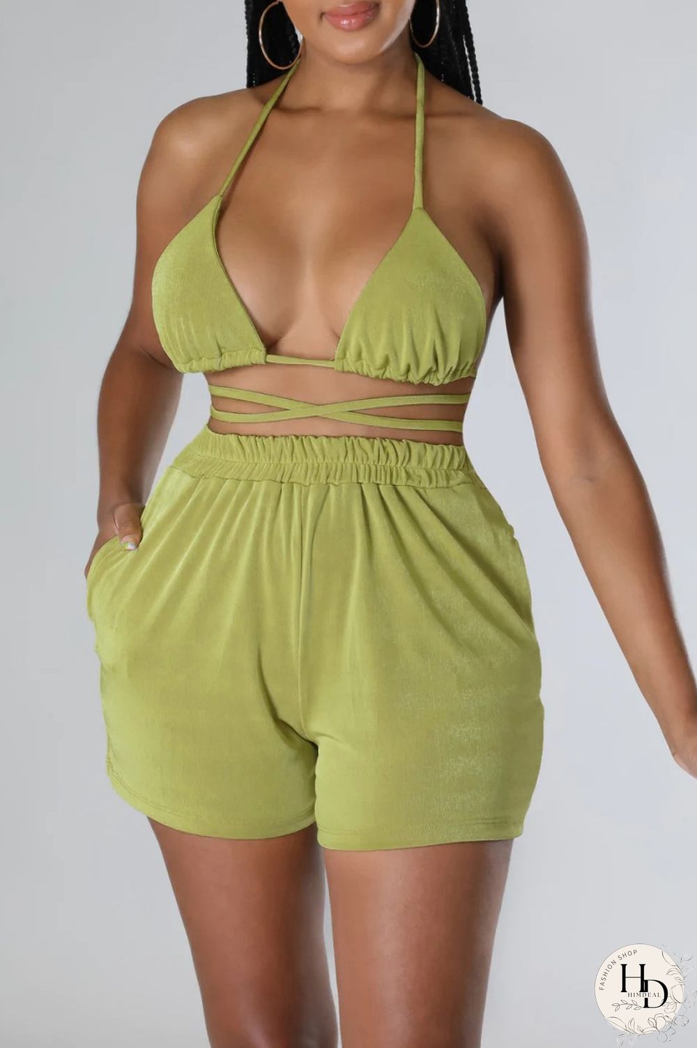 Blue Sexy Casual Solid Frenulum Shirt Collar Short Sleeve Three Piece Set