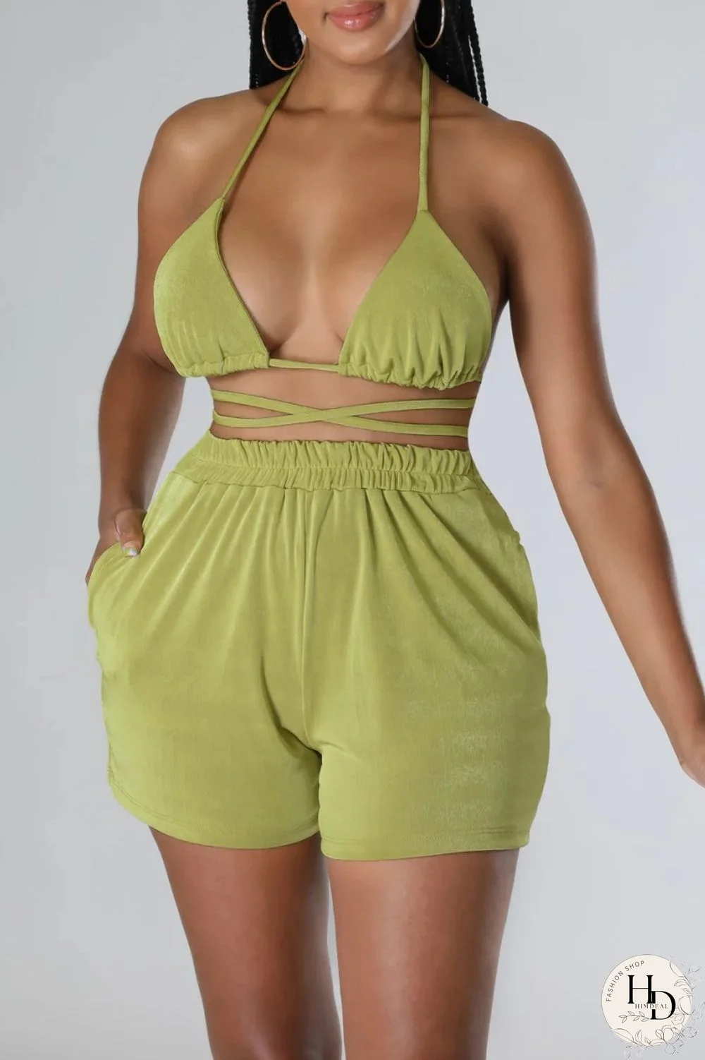 Blue Sexy Casual Solid Frenulum Shirt Collar Short Sleeve Three Piece Set