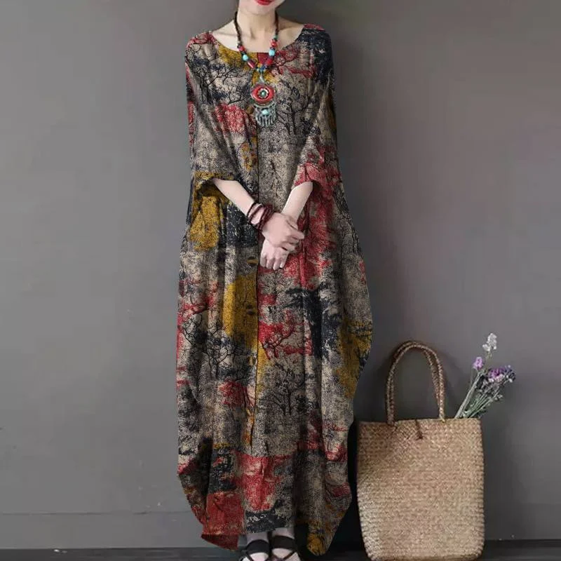 Vintage Women Sundress ZANZEA Casual Long Sleeve Printed Maxi Long Dress Kaftan Female Baggy Floral Vestidos  Dresses