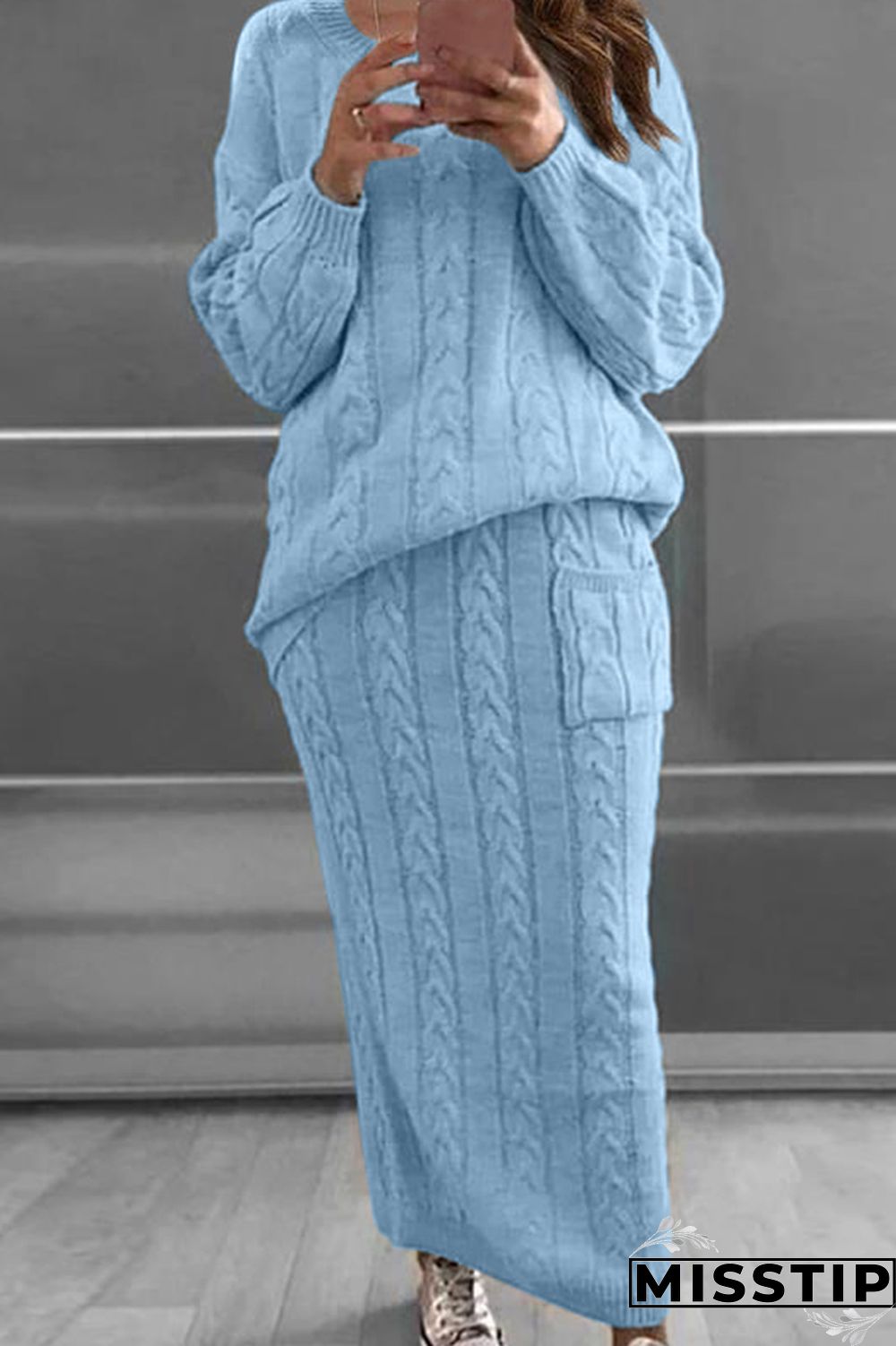 Apricot Fashion Casual Solid Patchwork O Neck Long Sleeve Two Pieces